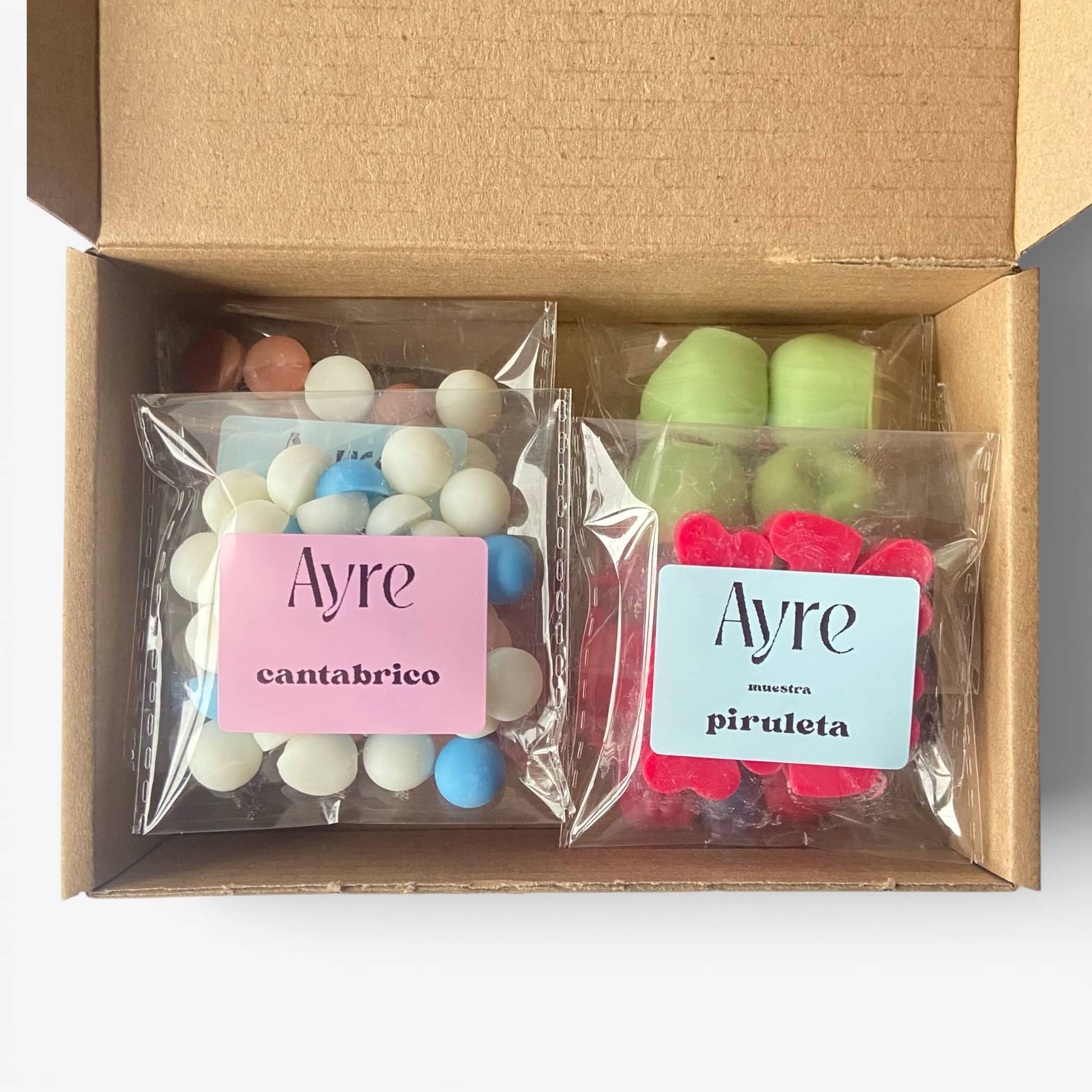 Caja de muestras de wax melts de soja Ayre con 7 aromas a elegir