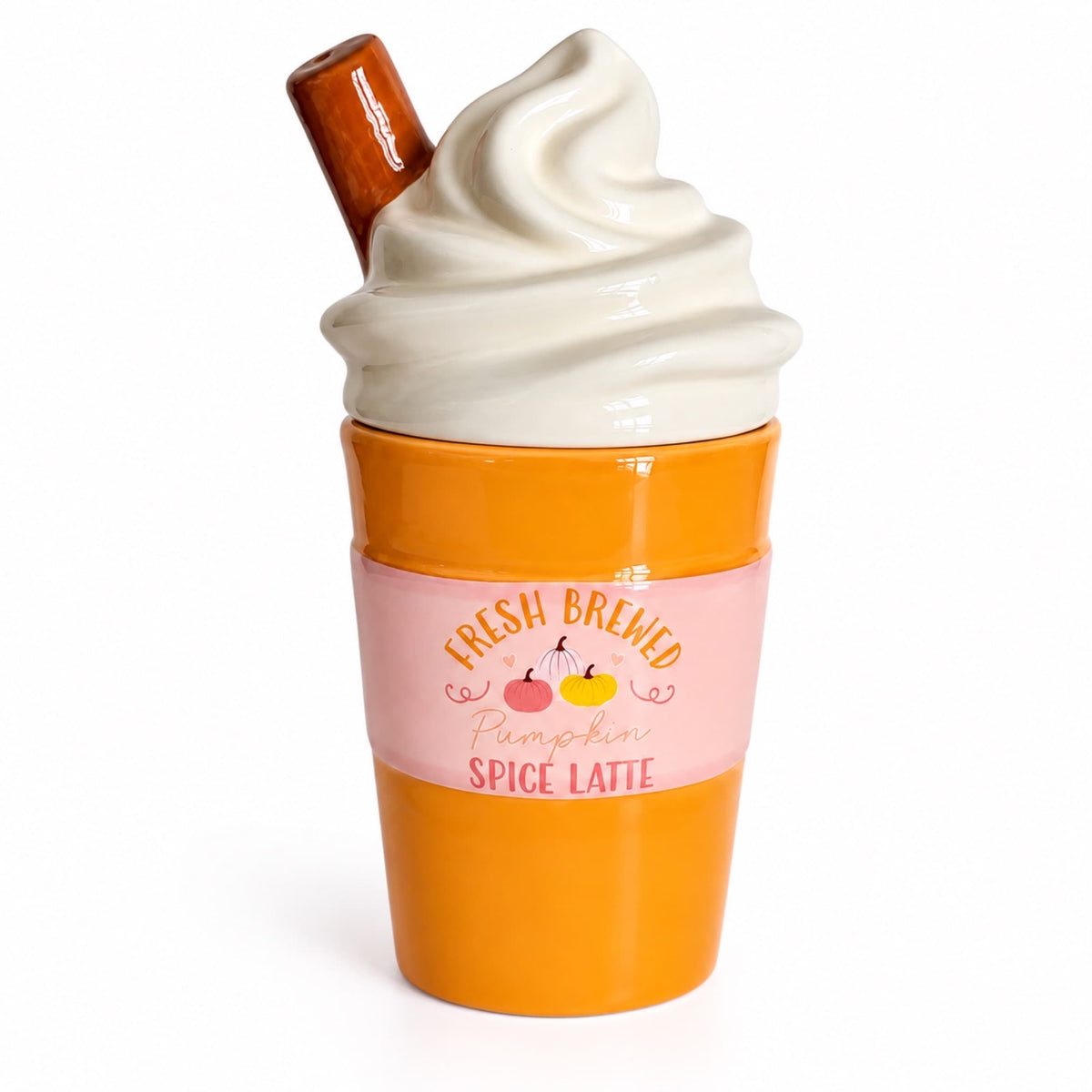Quemador de cera de cerámica Pumpkin Spice Latte con forma de vaso de café y tapa