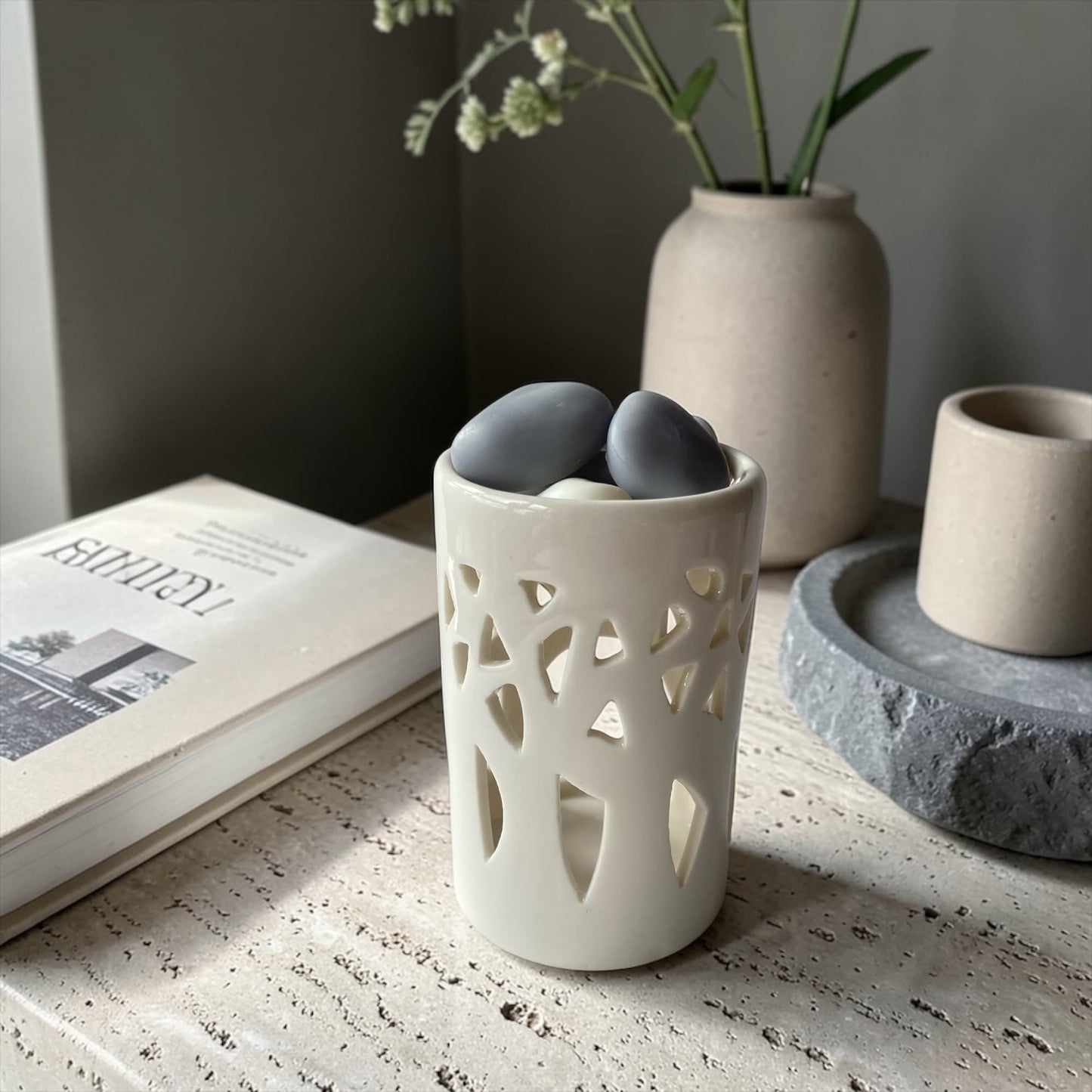 Quemador de cera para wax melts Lumina beige cerámico