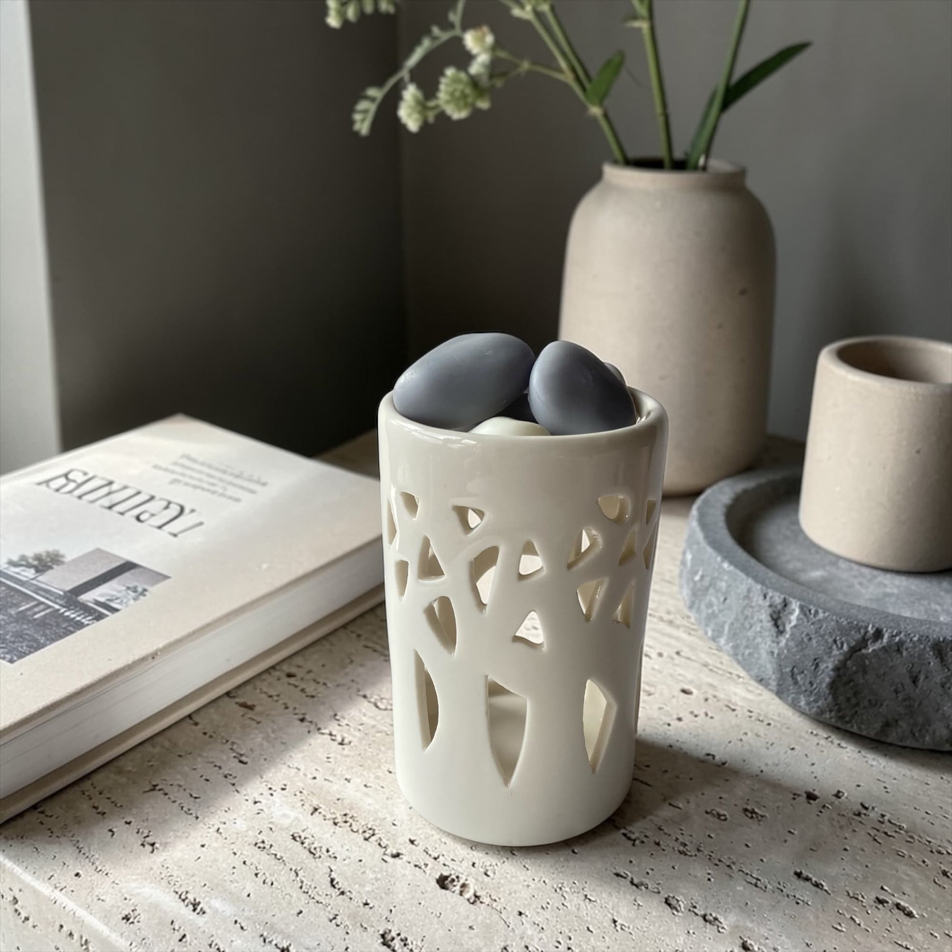 Quemador de cera para wax melts Lumina beige cerámico