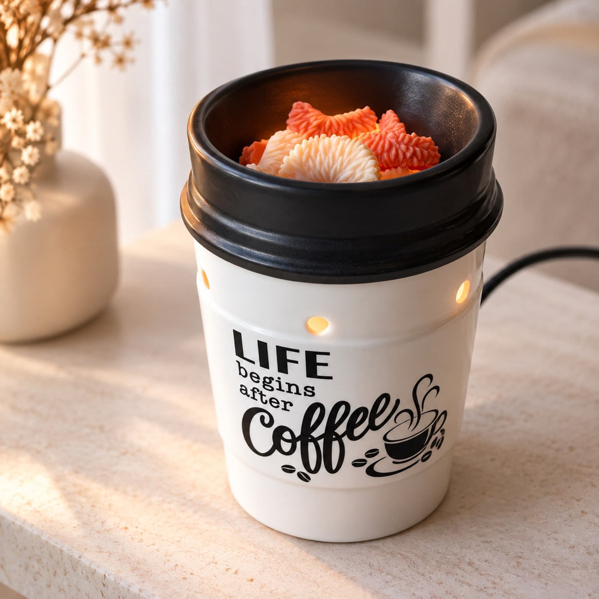 Quemador eléctrico Coffee Life de cerámica encendido con wax melts
