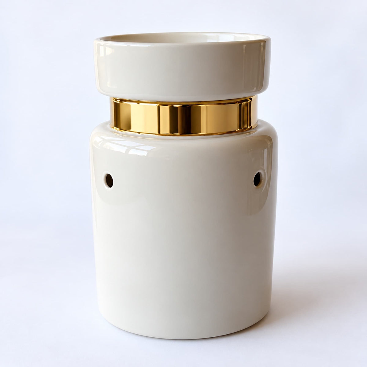 Quemador eléctrico Ivory de cerámica blanca con detalle dorado para wax melts