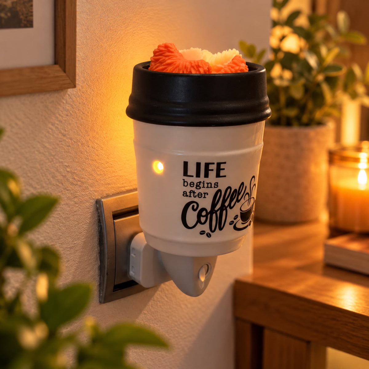 Quemador enchufable de wax melts Coffee Life decorando el hogar
