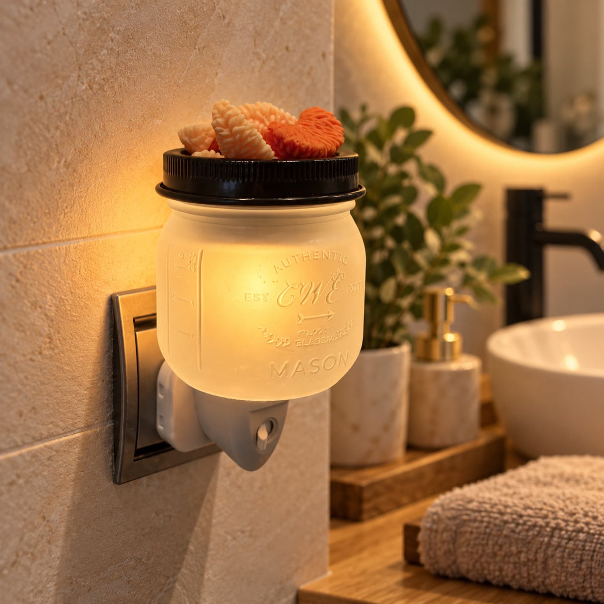 Quemador de wax melts enchufable Jar de vidrio y metal decorando el hogar