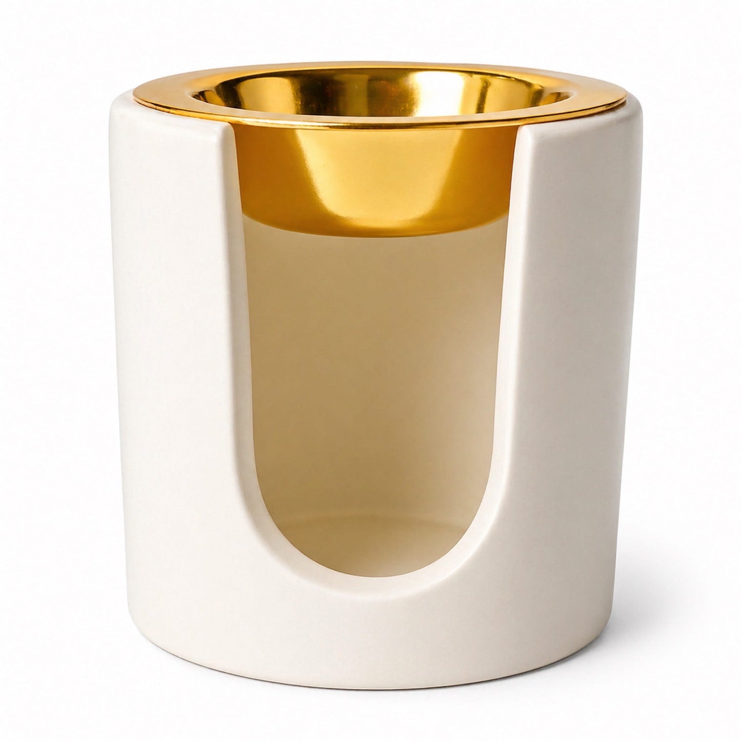 quemador wax melts Aura de resina blanca con platillo oro vista frontal Ayre