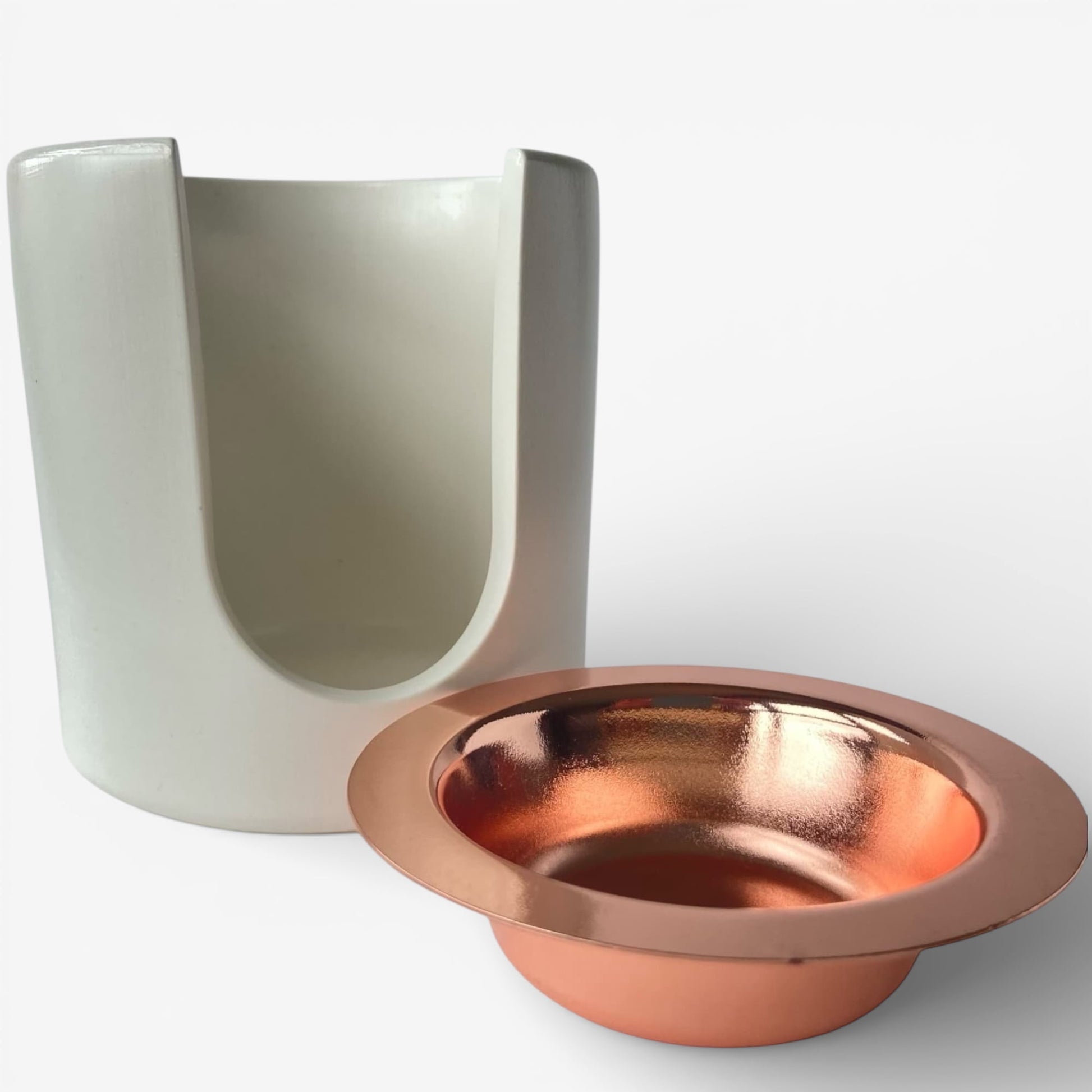 quemador de ceras aromáticas Aura de resina ecológica con platillo oro rosa desmontable