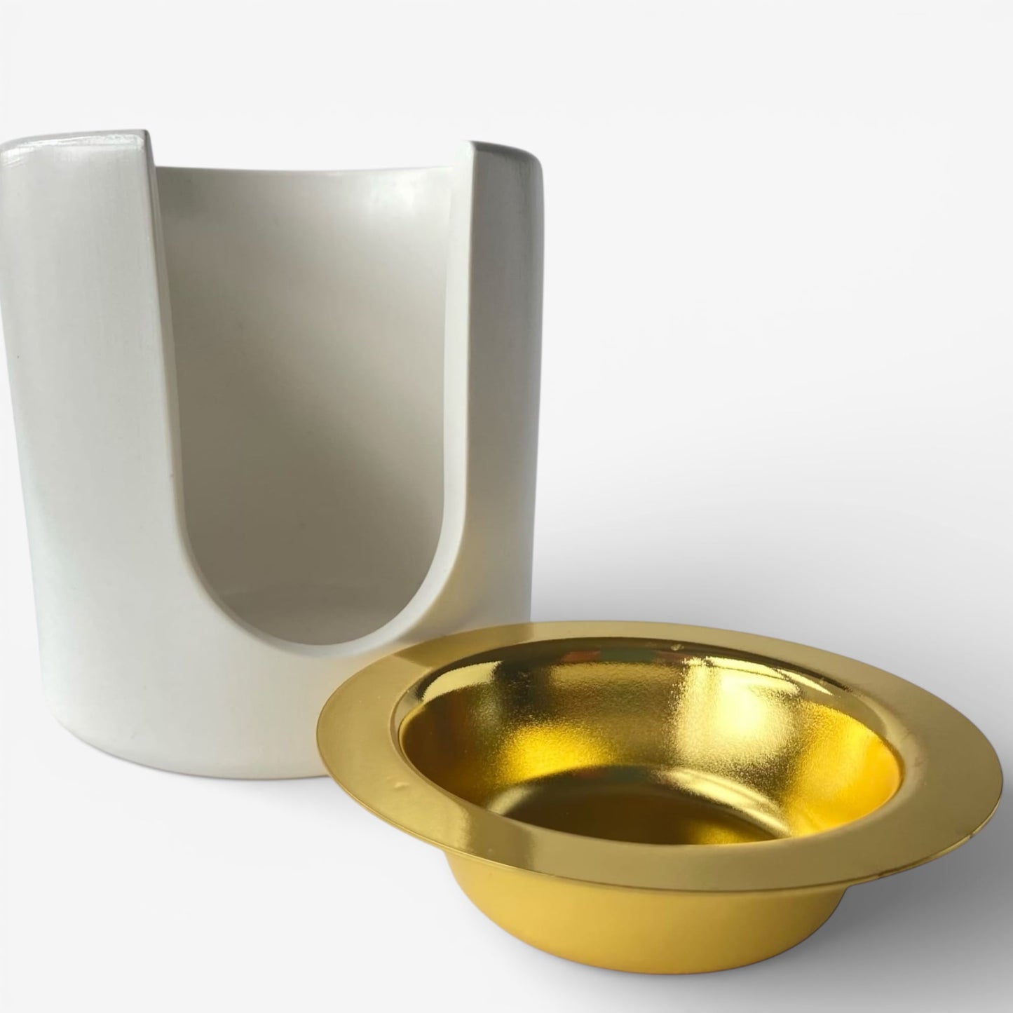 quemador de ceras aromáticas Aura de resina ecológica con platillo dorado desmontable