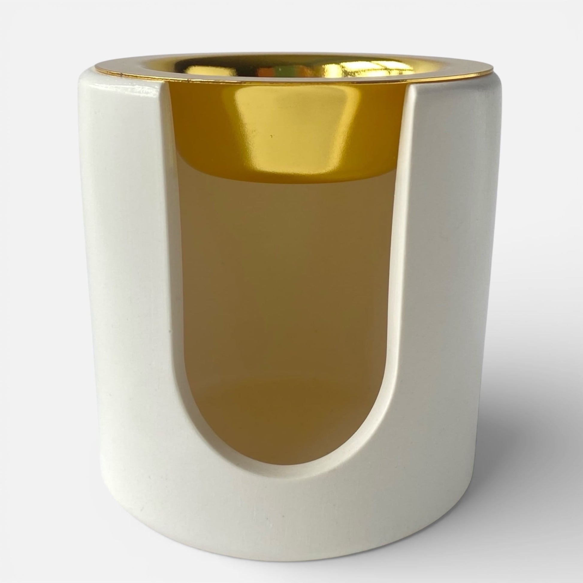 quemador de ceras aromáticas Aura de resina ecológica con platillo dorado para wax melts