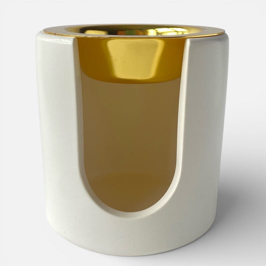 quemador de ceras aromáticas Aura de resina ecológica con platillo dorado para wax melts