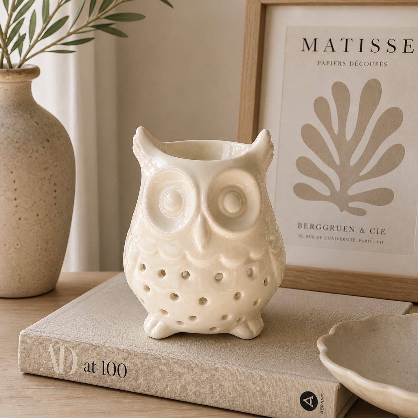 quemador wax melts Búho cerámica blanca decoracion hogar ayre candle