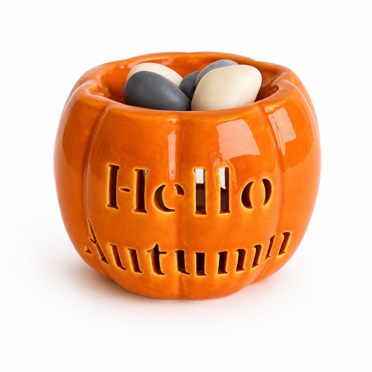 Quemador Hello Autumn con forma de calabaza y wax melts en la parte superior de Ayre