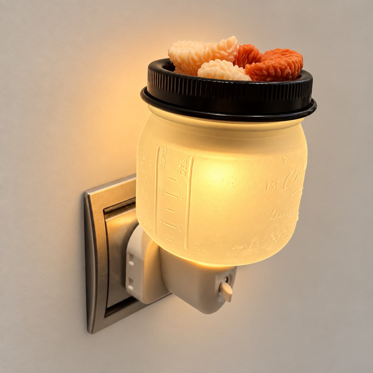 Quemador de wax melts enchufable Jar de vidrio y metal encendido