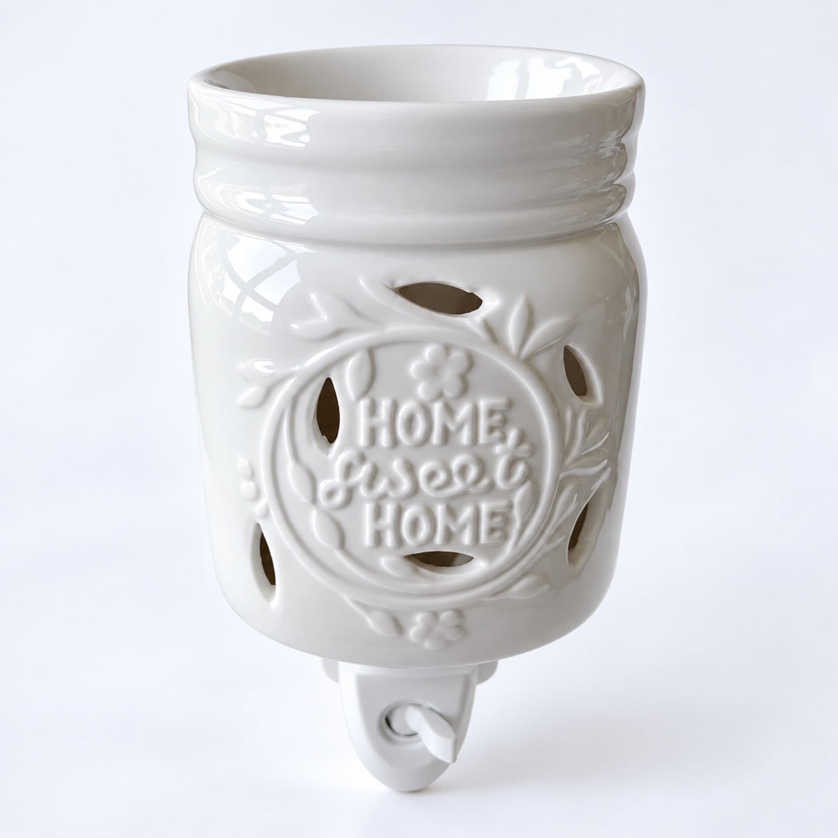Quemador de wax melts enchufable Sweet Home de cerámica blanca, vista frontal