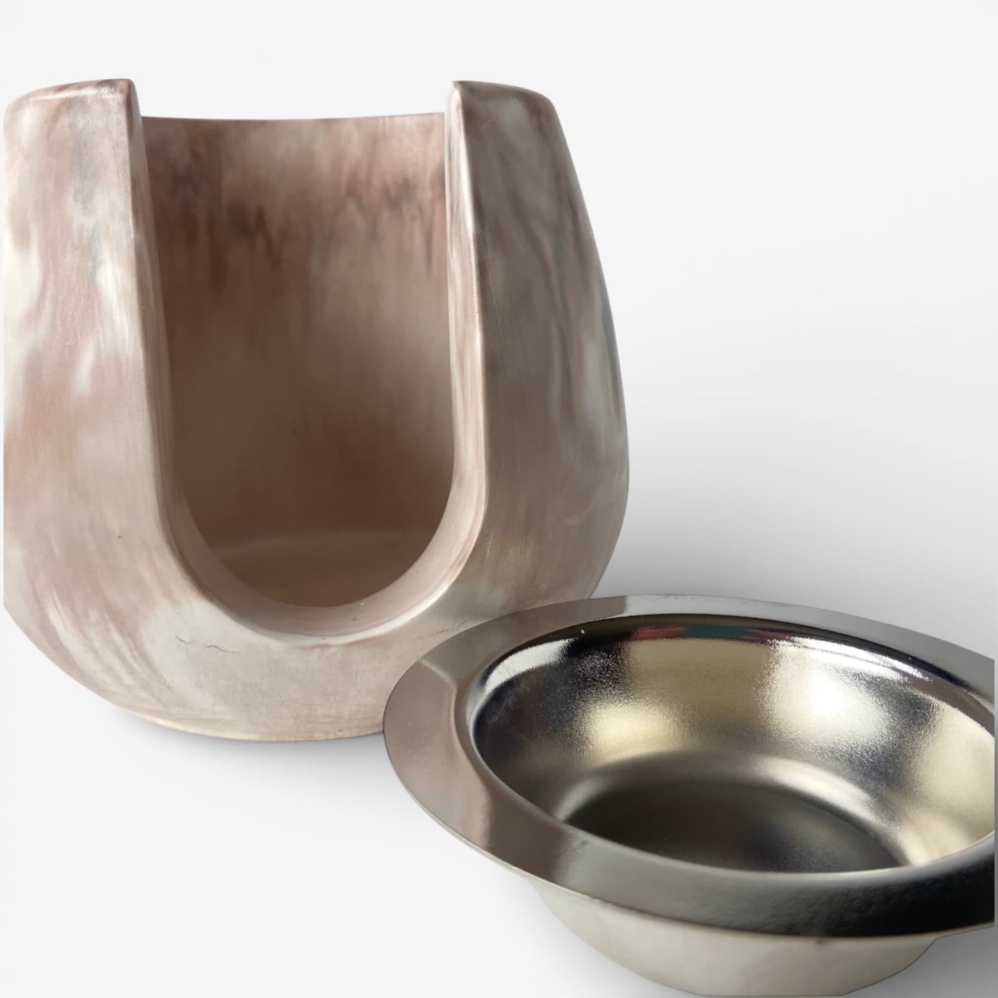 quemador de ceras aromáticas Tiara efecto mármol marrón con platillo metálico para wax melts