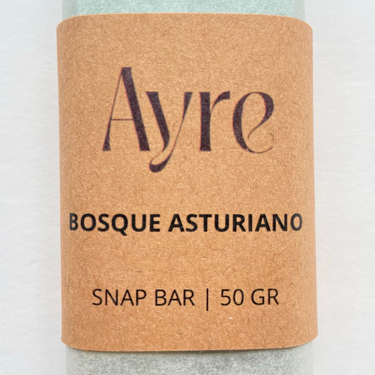 Snap bar de cera de soja aroma bosque asturiano Ayre con etiqueta del aroma