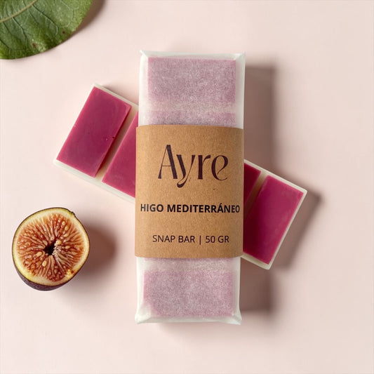 Snap bar de cera de soja Ayre aroma higo mediterráneo, ambientador aromático con higo fresco y tonos rosados sobre fondo suave