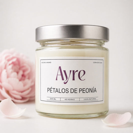 Vela aromática de soja Pétalos de Peonía Ayre con aroma floral suave y elegante