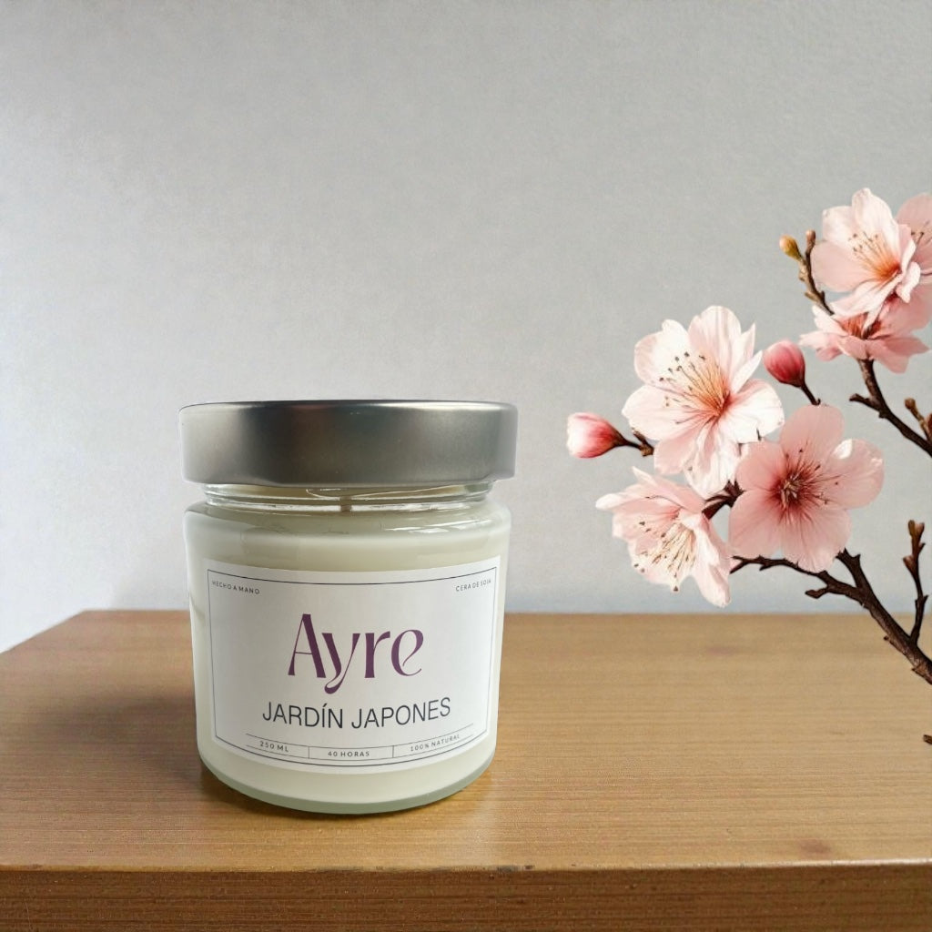 vela aromática de soja Jardín Japonés Ayre con flores