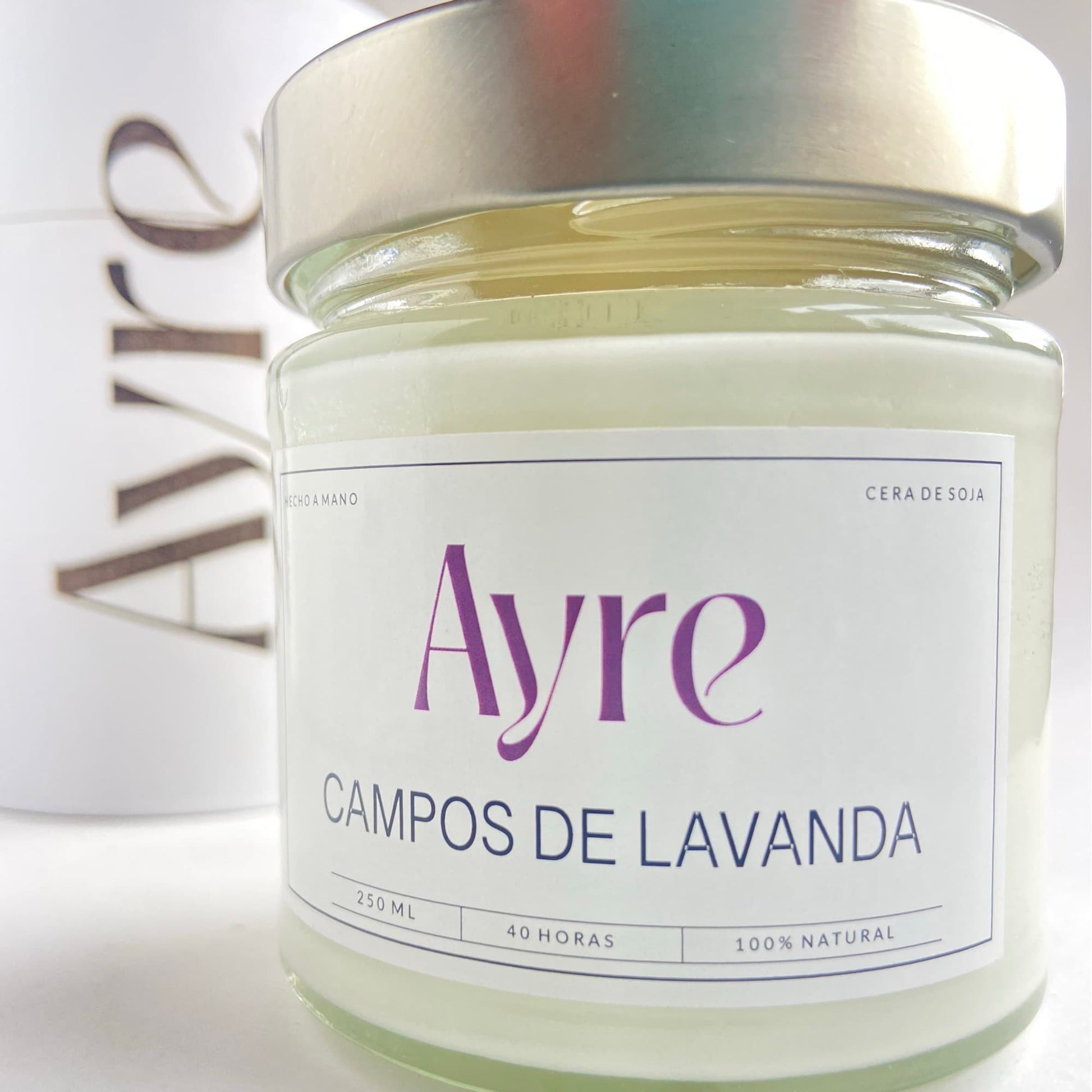 detalle vela aromática de soja Campos de Lavanda Ayre