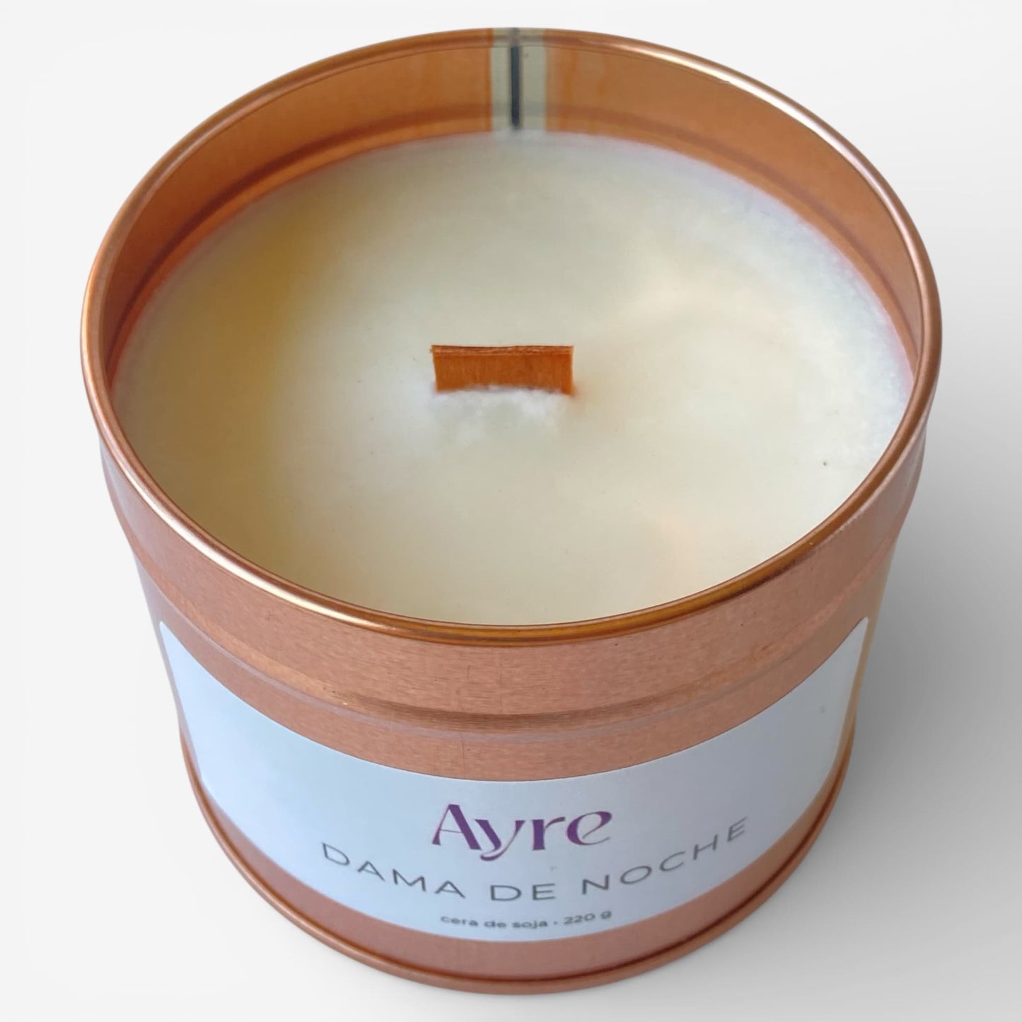 Vela aromática de soja Dama de Noche con mecha de madera
