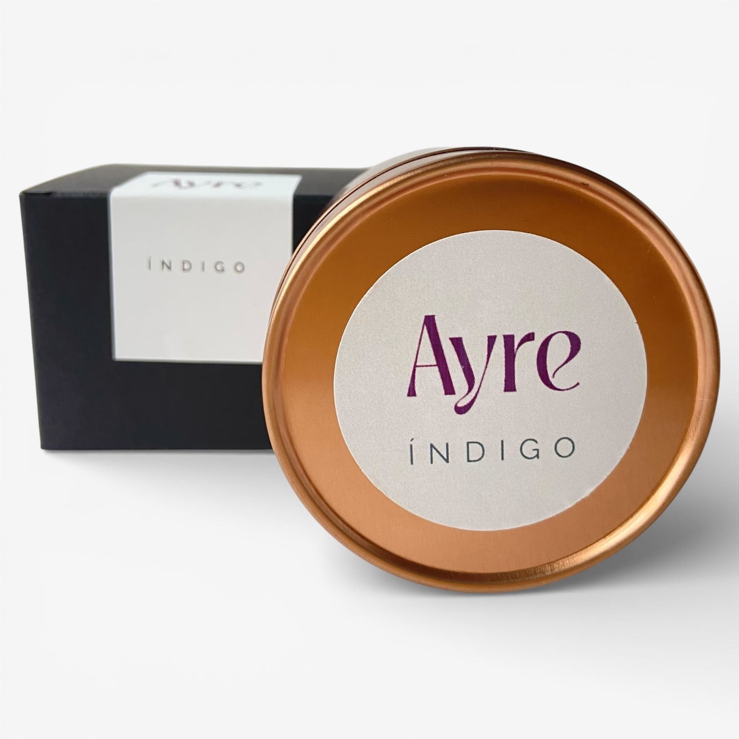 Vela aromática de soja Índigo Ayre con caja de regalo.