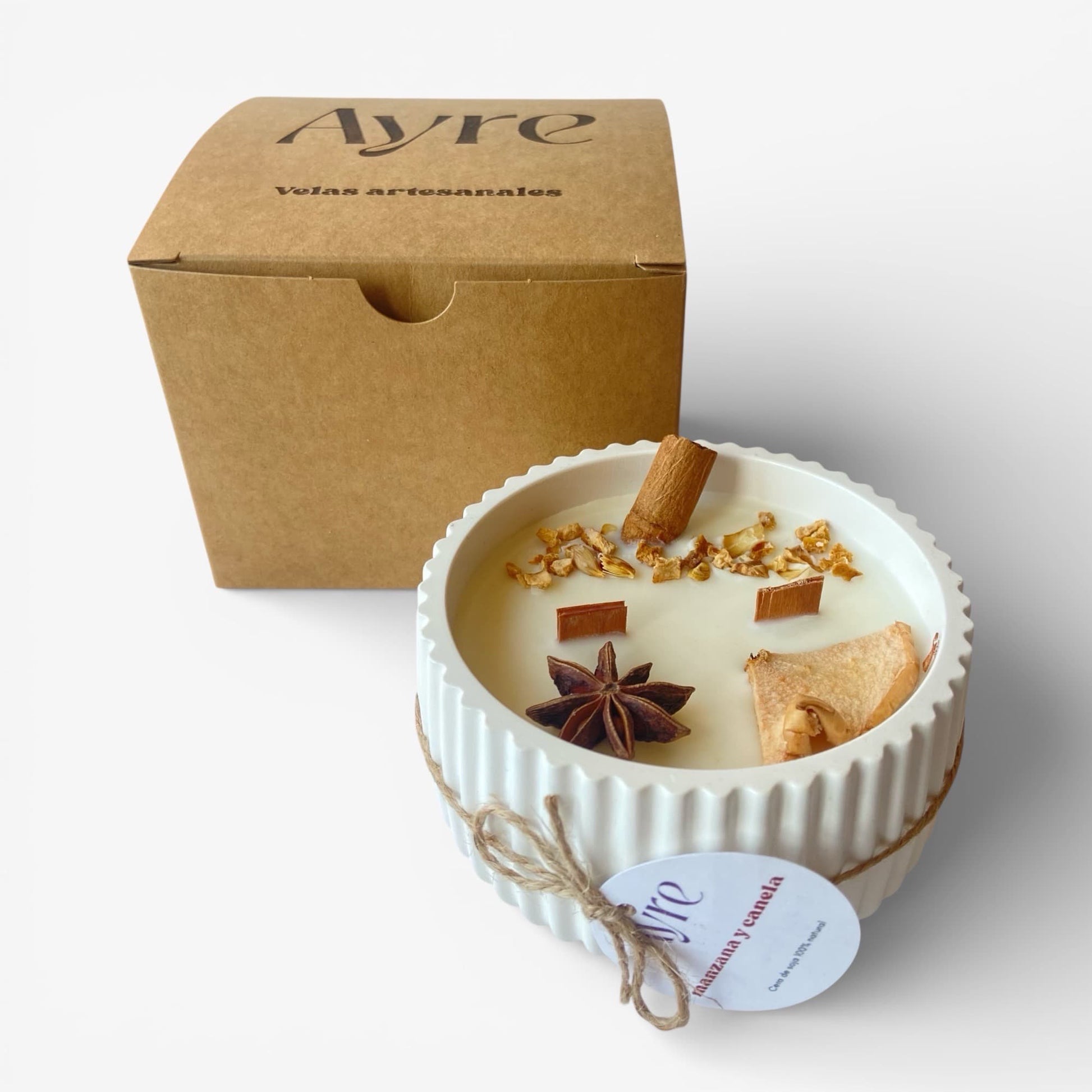 vela aromática de soja manzana y canela con caja de regalo Ayre