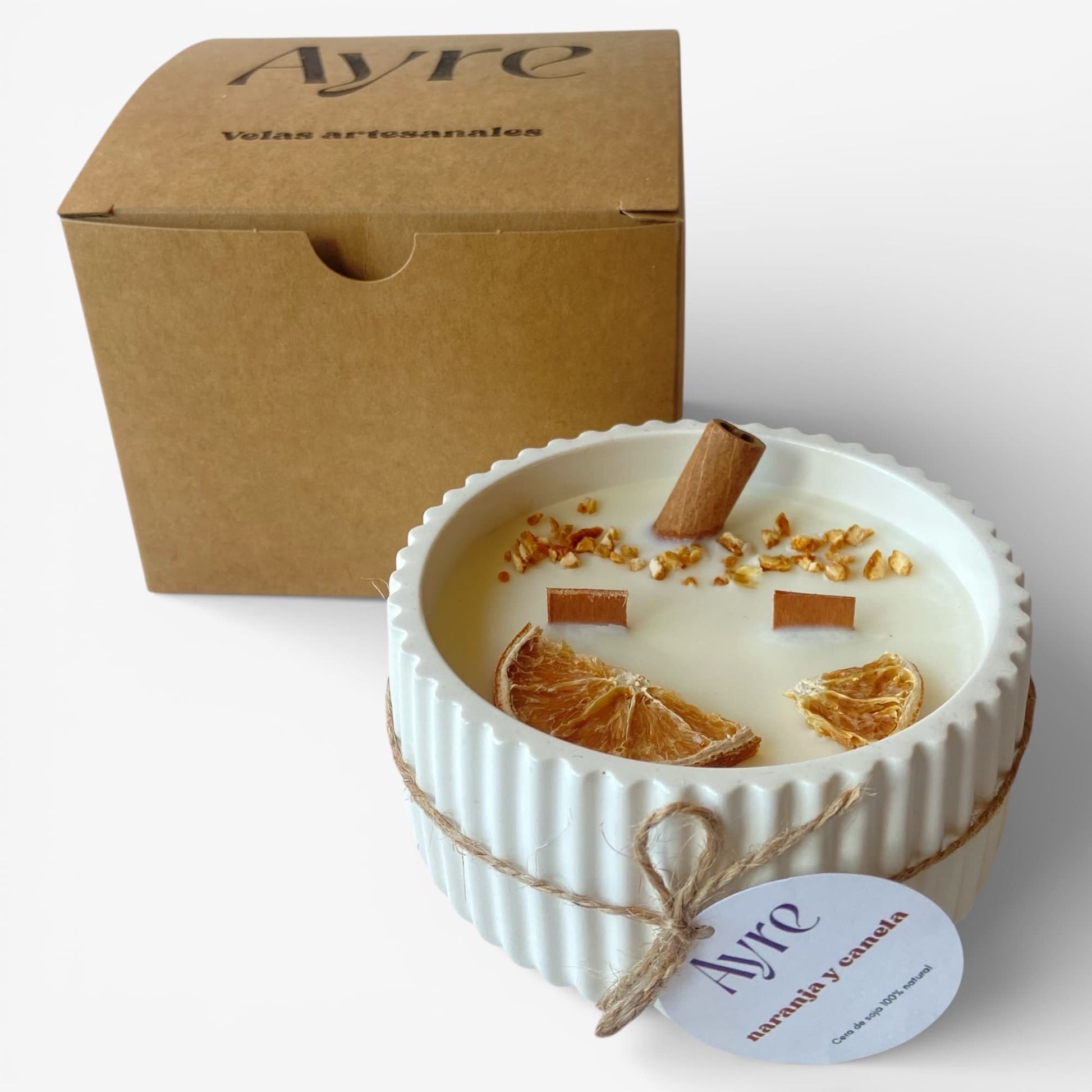 vela aromática de soja naranja y canela con caja de regalo Ayre