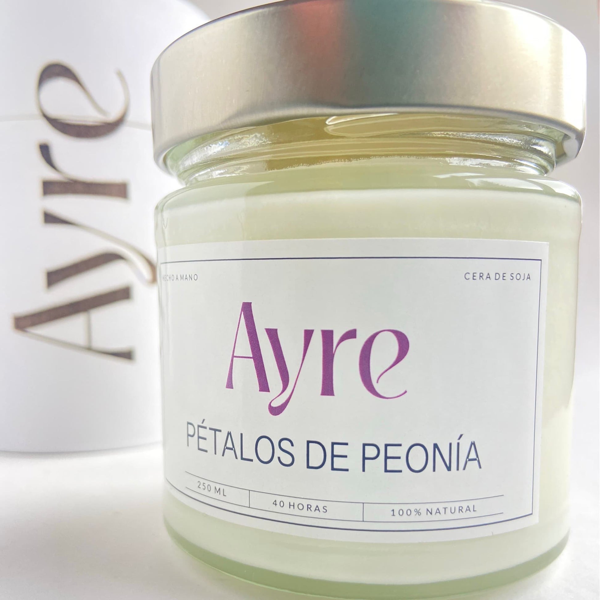 detalle vela aromática de soja Pétalos de Peonía Ayre