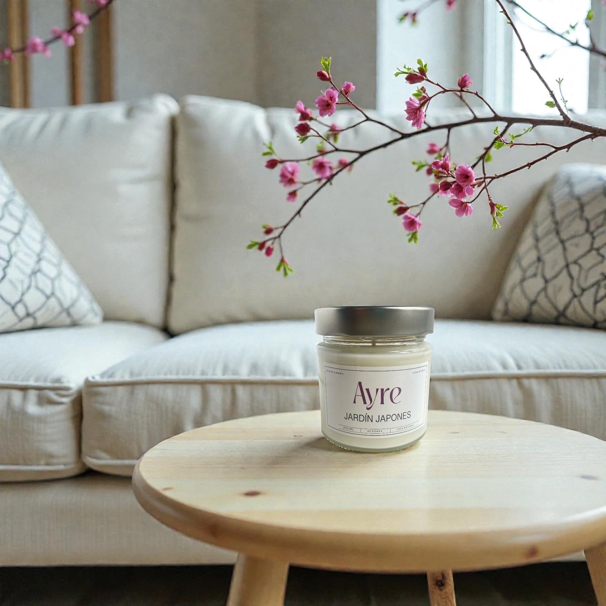 vela aromática de soja Jardín Japonés decorando salón