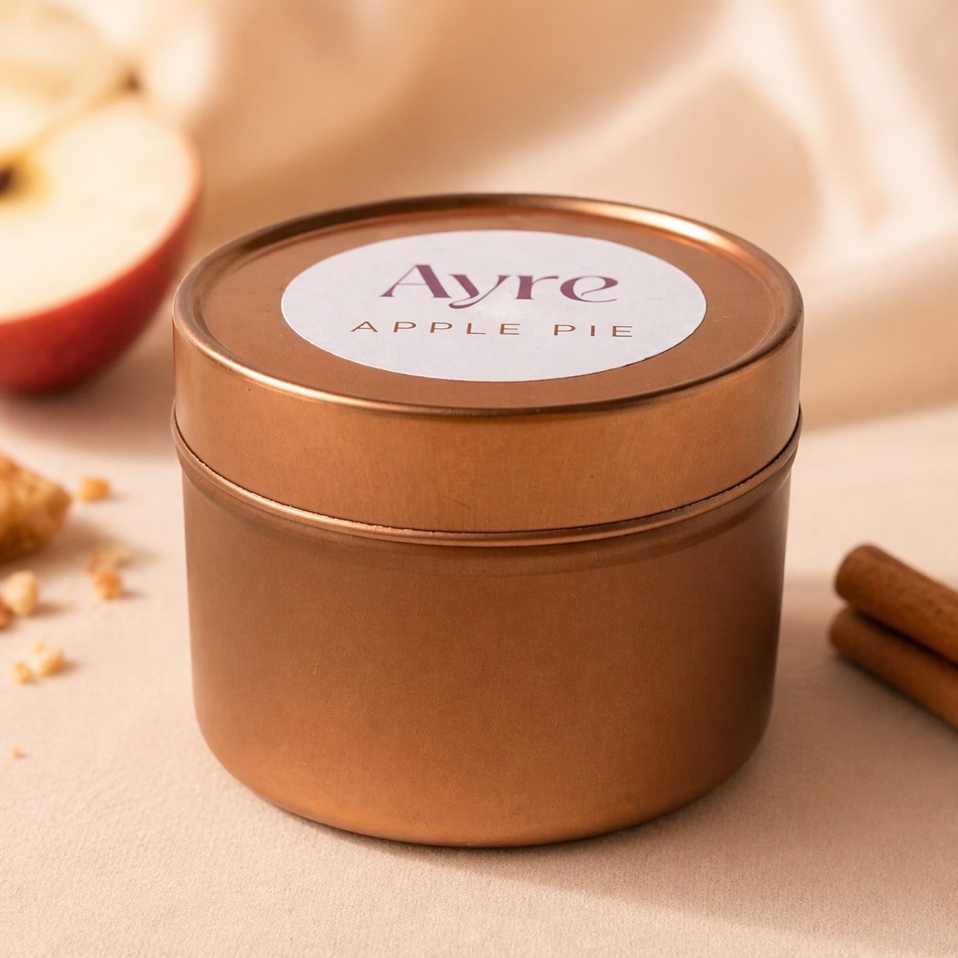 vela de soja apple pie en lata oro rosa ayre