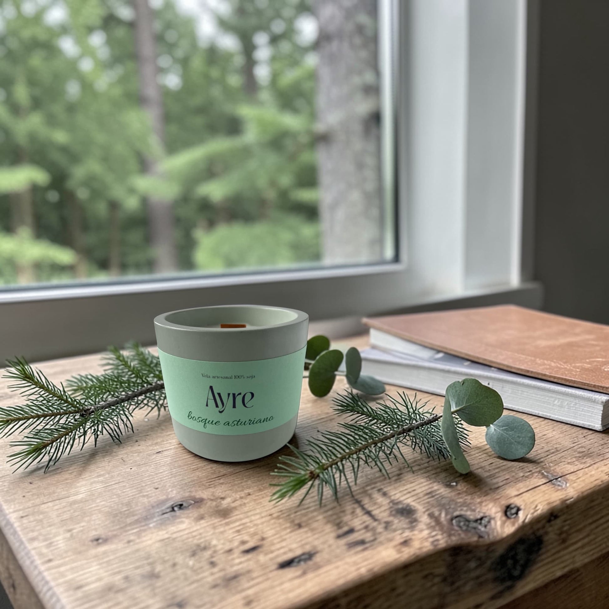Vela aromática de soja Bosque Asturiano en ambiente natural