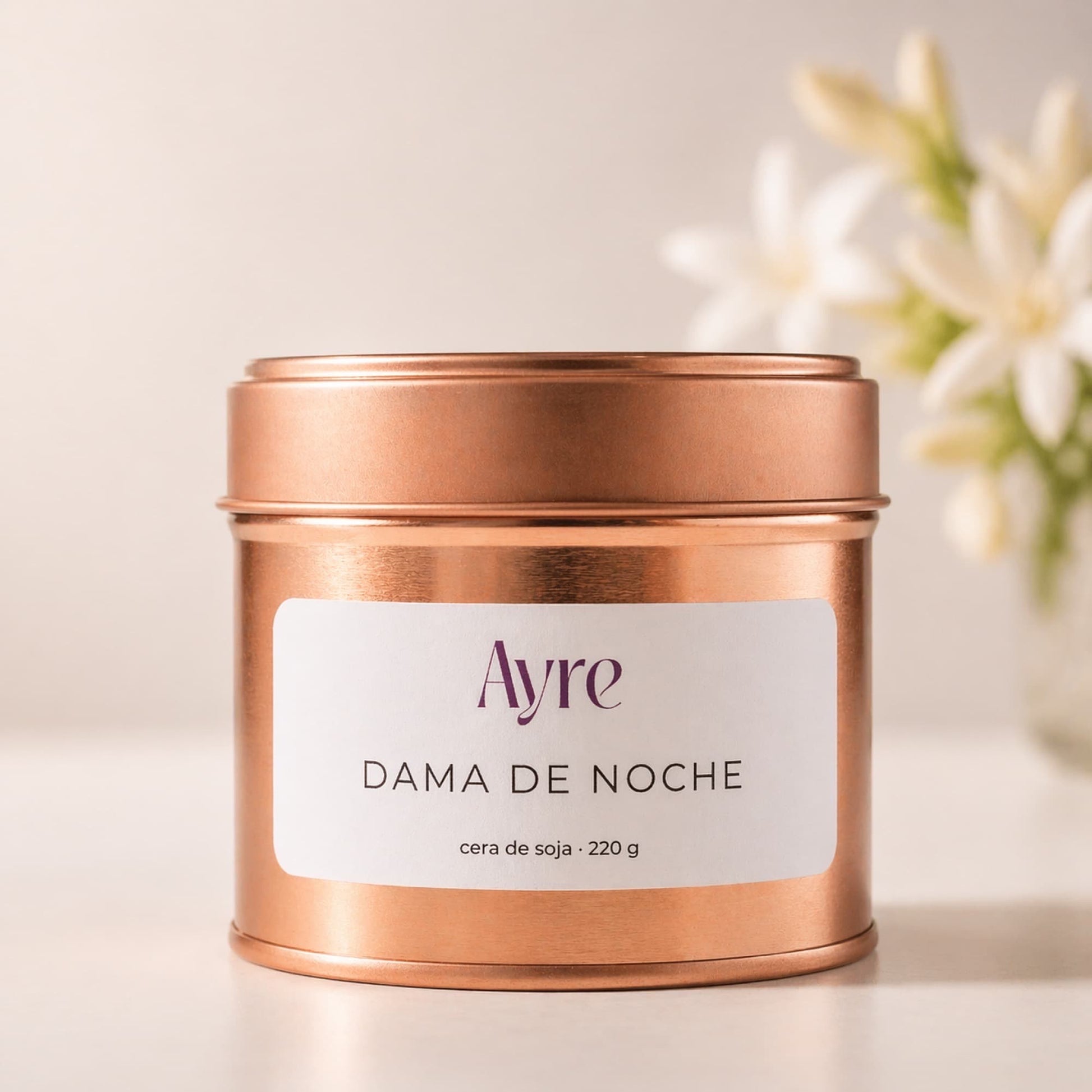 vela de soja dama de noche ayre en lata oro rosa
