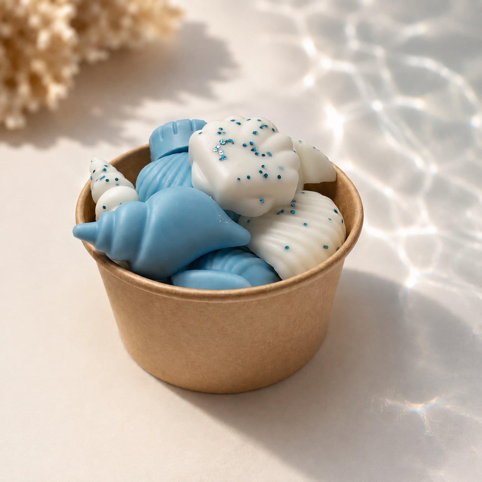Wax melts Aguamarina con formas de conchas marinas artesanales de soja Ayre 