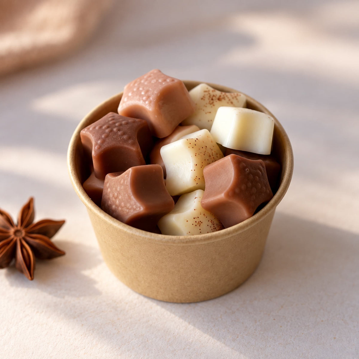 Wax melts de anís estrellado de Ayre en tonos marrón y crema