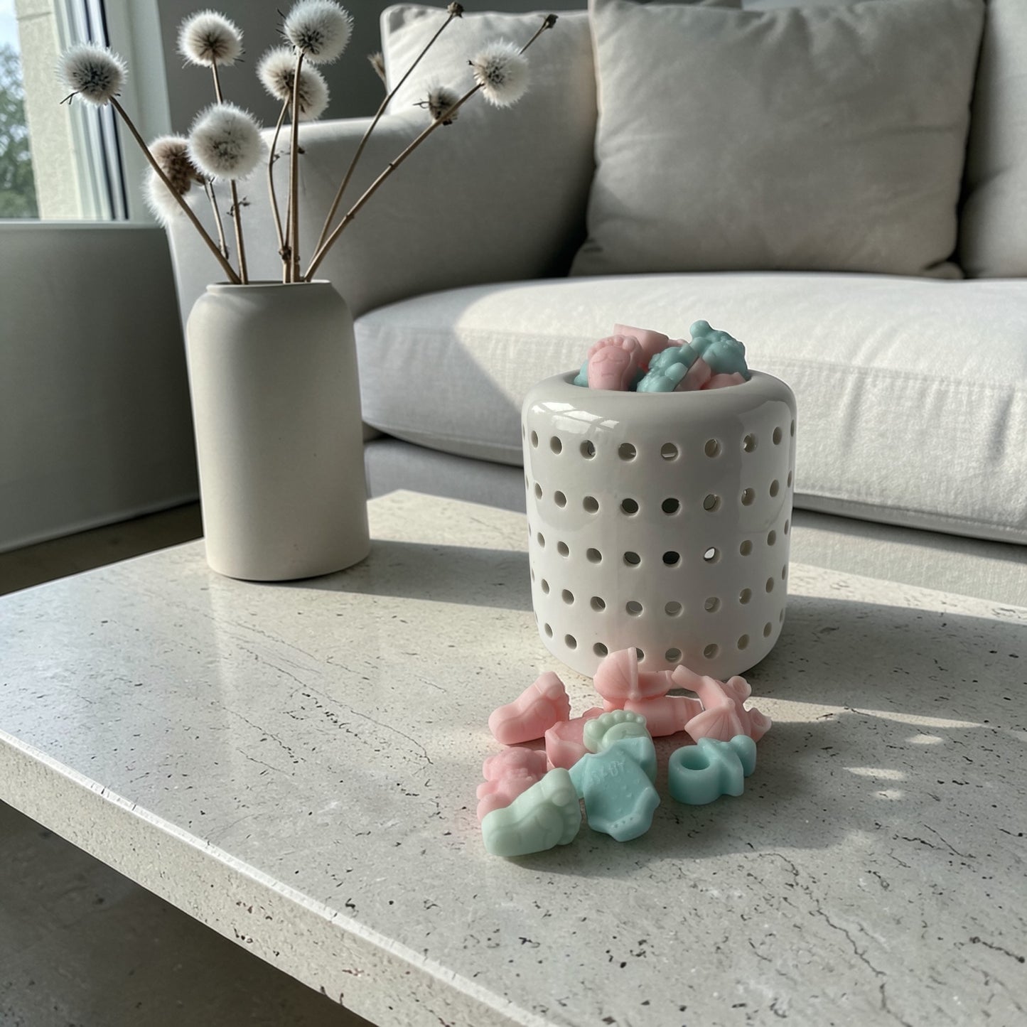 Wax melts de soja aroma Baby Fresh en quemador decorativo aromatizando el hogar