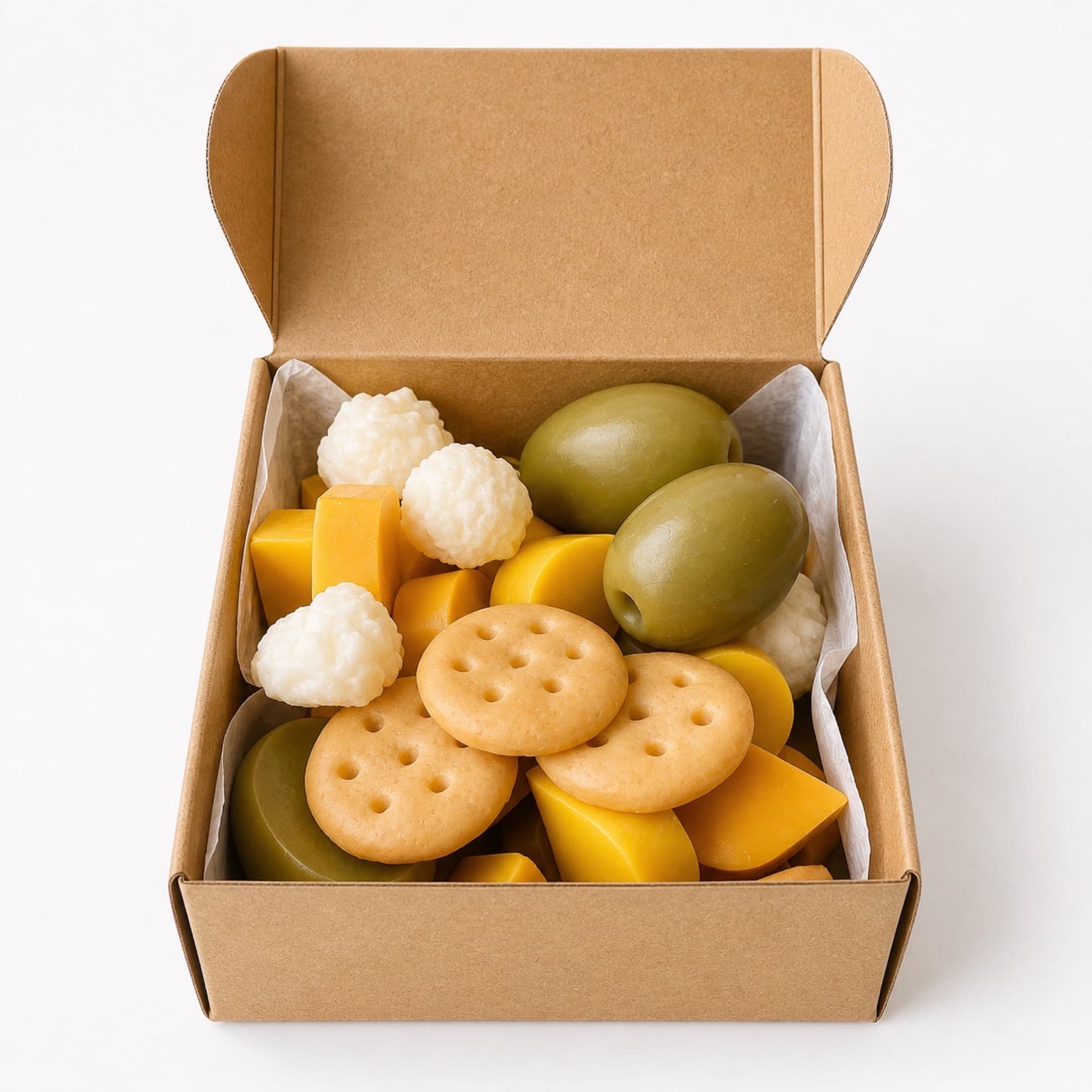Detalle de wax melts cerveza artesana en caja abierta, piezas de cera perfumada con aroma intenso para hogar Ayre