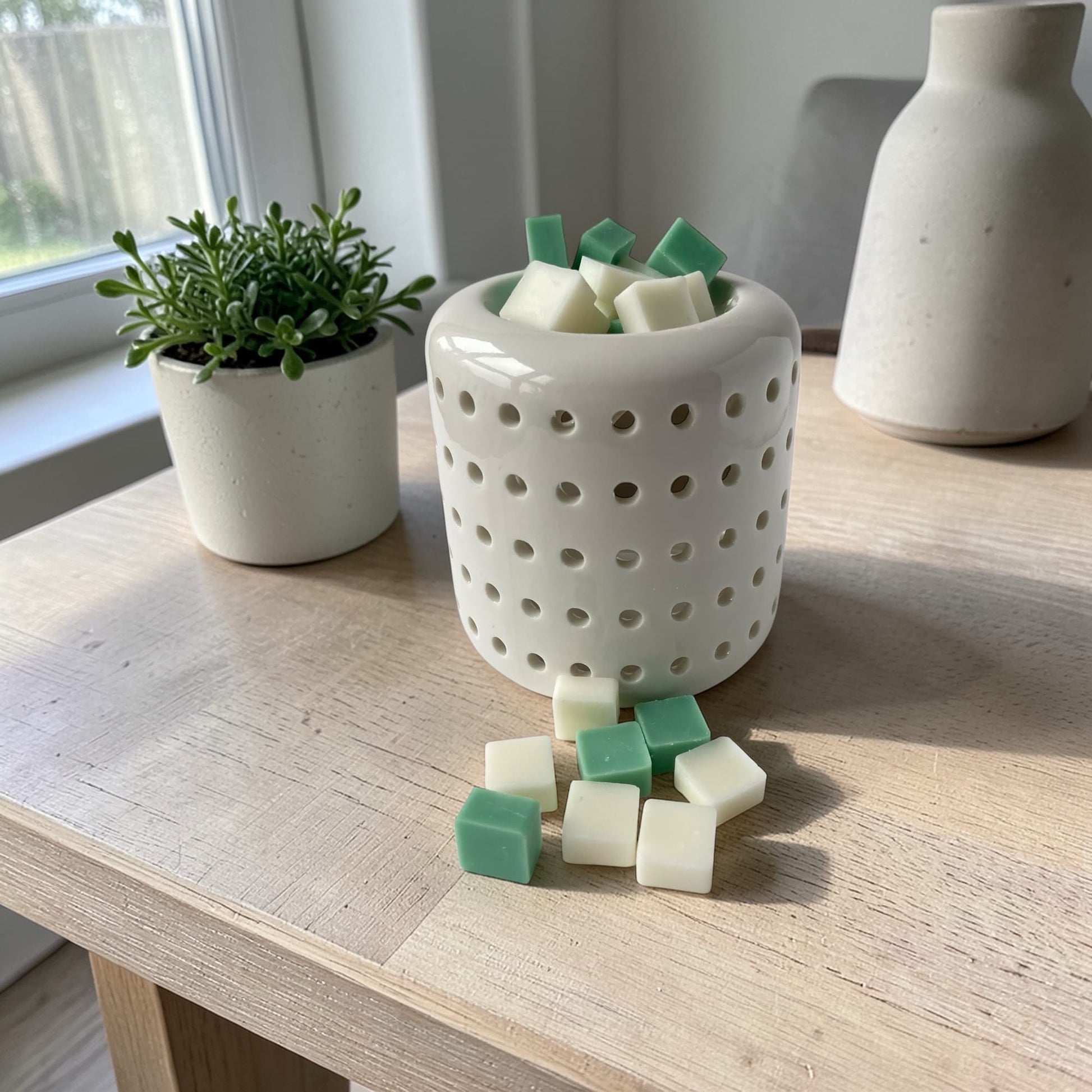 Wax melts de soja aroma Clorofila en quemador decorativo aromatizando el hogar
