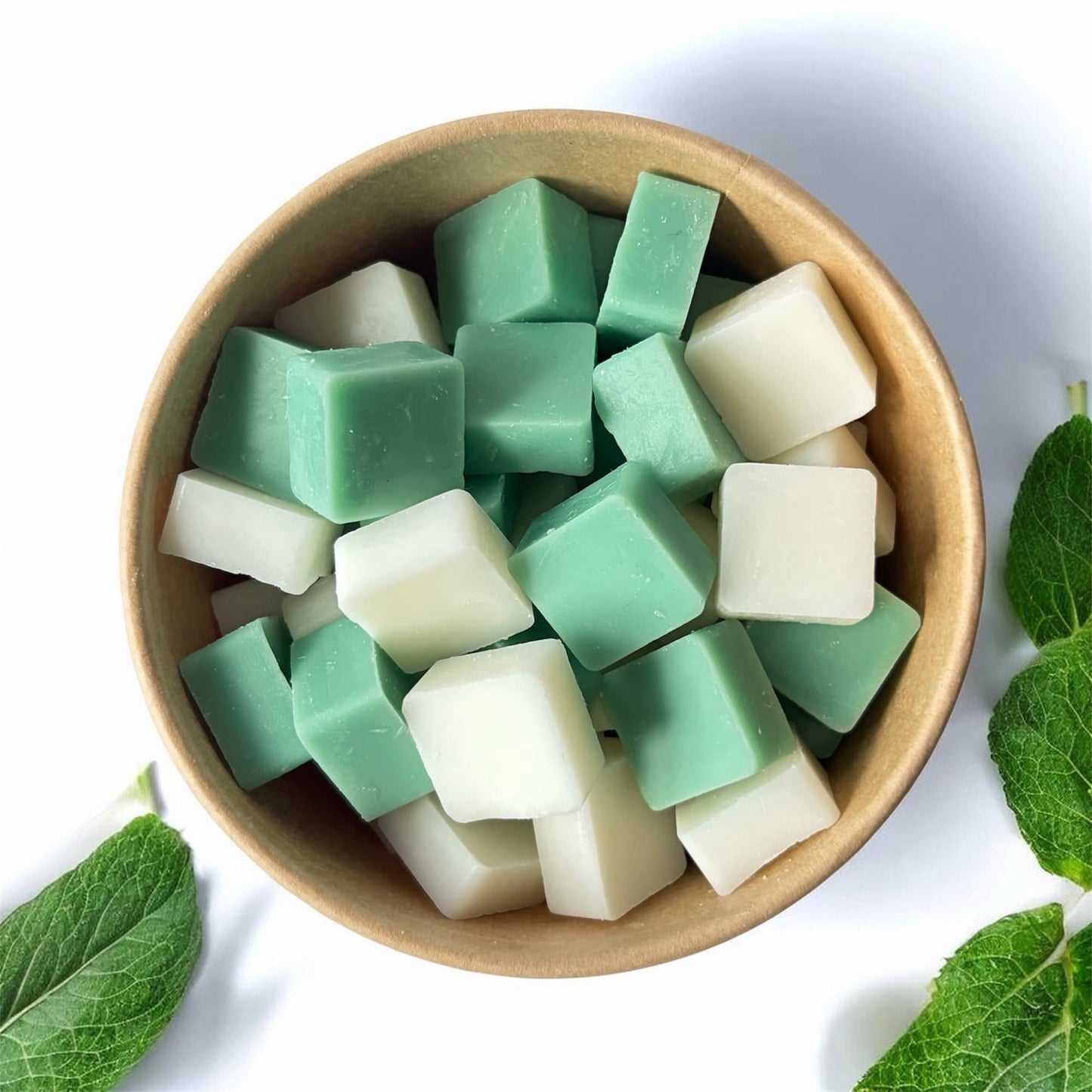 Wax melts de soja aroma clorofila con fragancia fresca, verde y natural inspirada en hojas y naturaleza