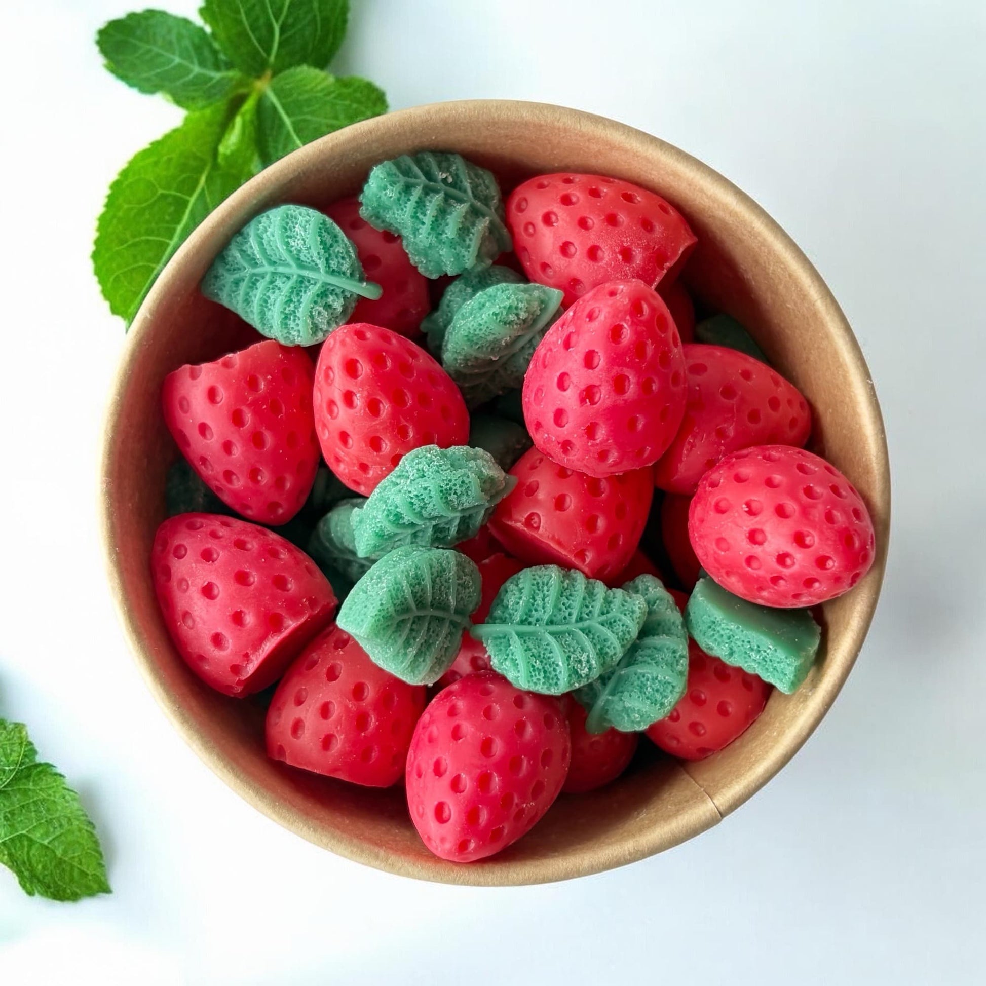 Wax melts de soja aroma fresa y menta con fragancia dulce afrutada y toque fresco