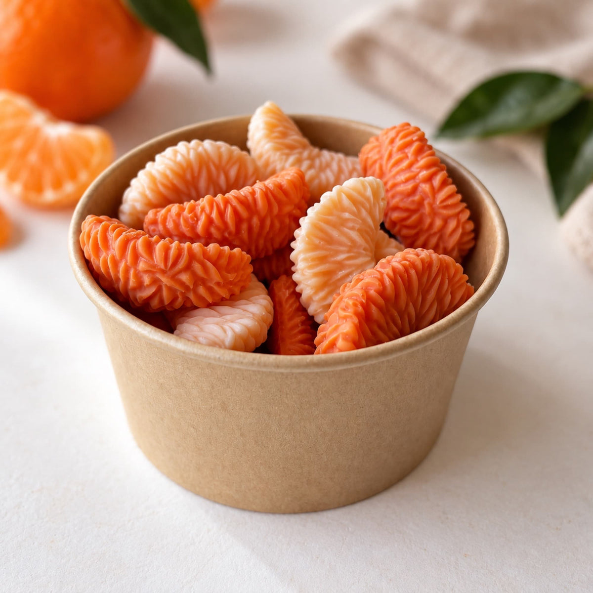 Wax melts de mandarina de Ayre con formas de gajos y aroma cítrico
