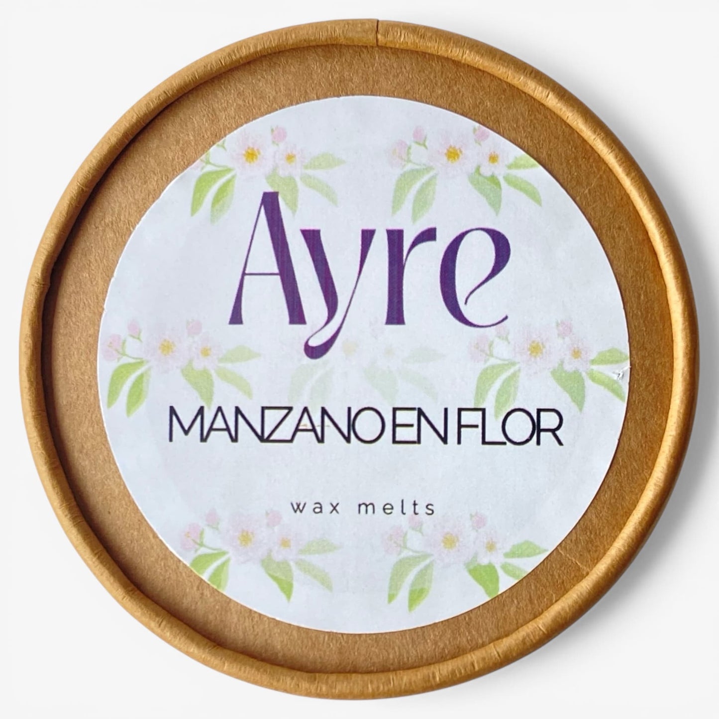 envase wax melts manzano en flor ayre fragancia floral fresca y limpia