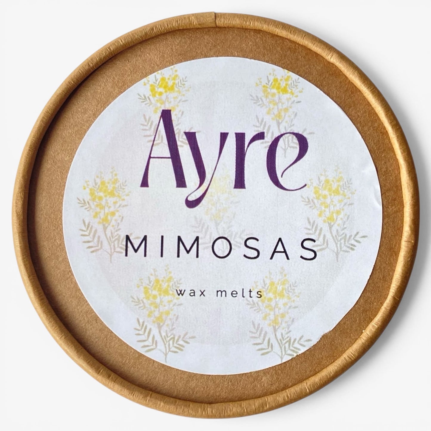 etiqueta wax melts mimosas Ayre cera de soja