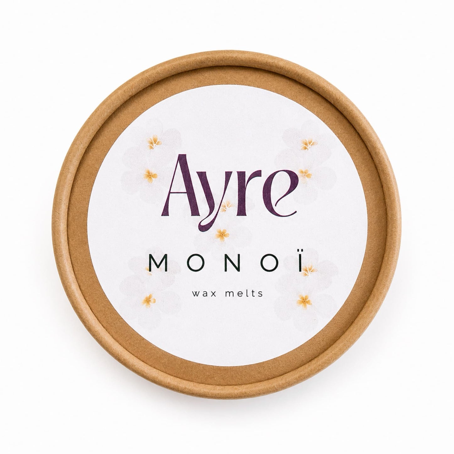 Vista superior del envase de wax melts Monoï de Ayre con tapa.
