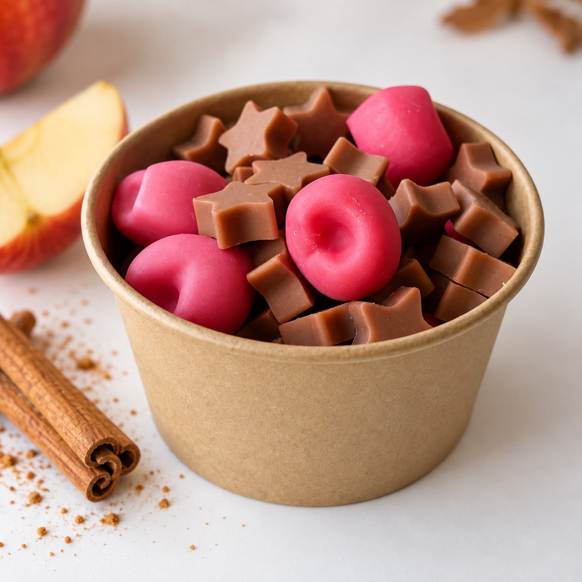 Wax melts Sidra dulce y canela de Ayre con formas de manzana y estrellas