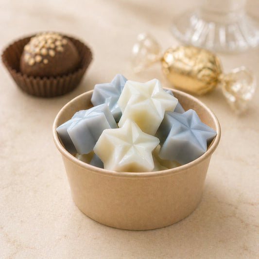 wax melts de soja aroma suite deluxe olor hotel de lujo en tarro kraft con piezas en forma de estrellas