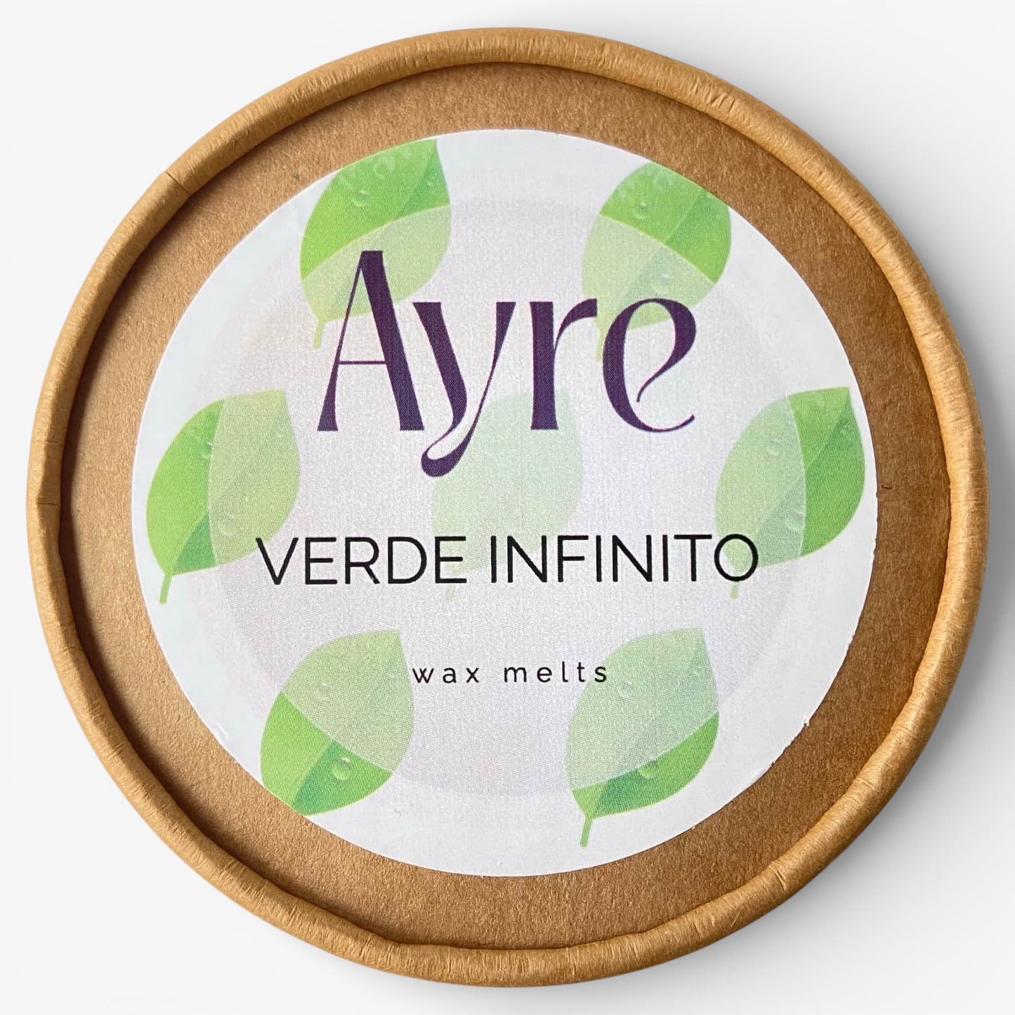 Wax melts de soja aroma Verde Infinito Ayre con etiqueta del aroma